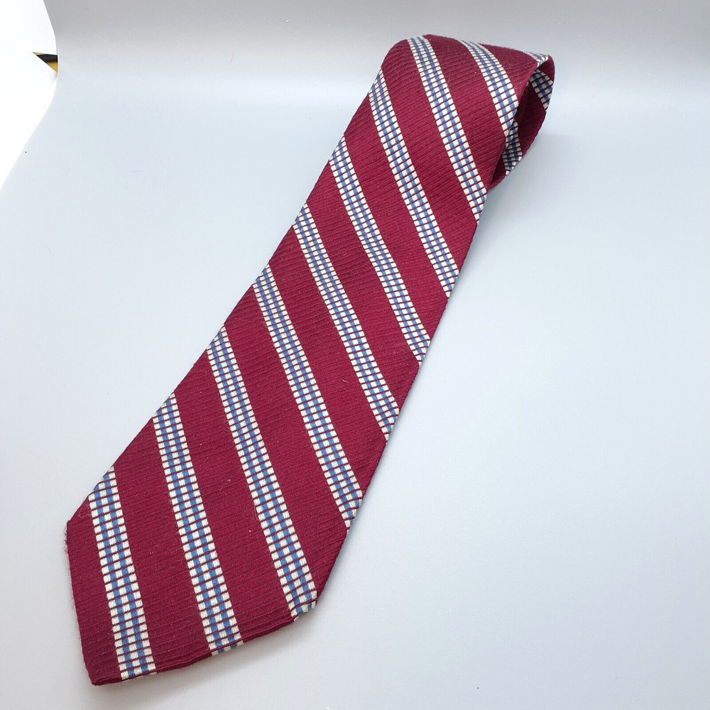 Brooks Brothers Basics Geometric Stripe Silk Necktie Red White Blue Tie 58x3.75